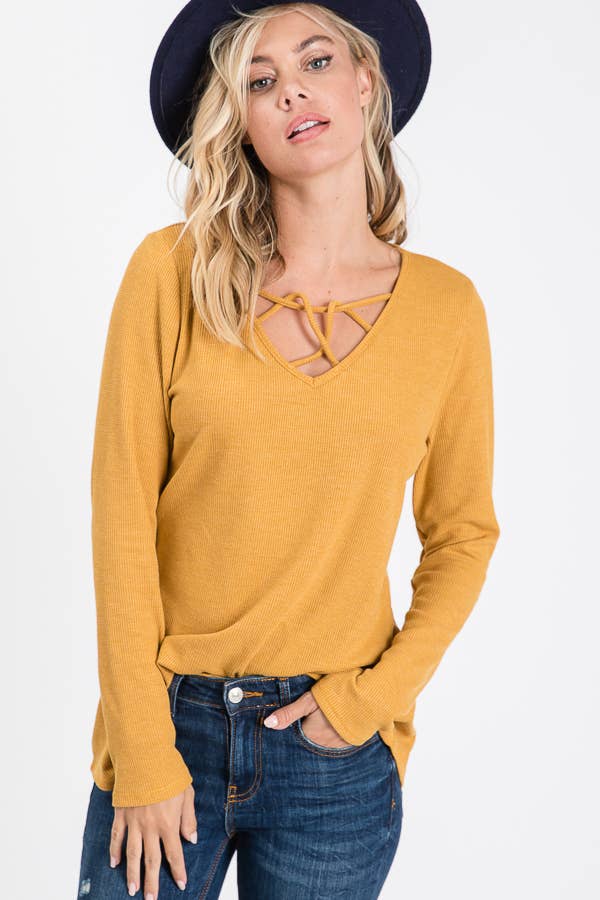 lovely melody – wholesale Stickad topp - Dam – LMT1155-Thermo Crisscross Stickad topp5