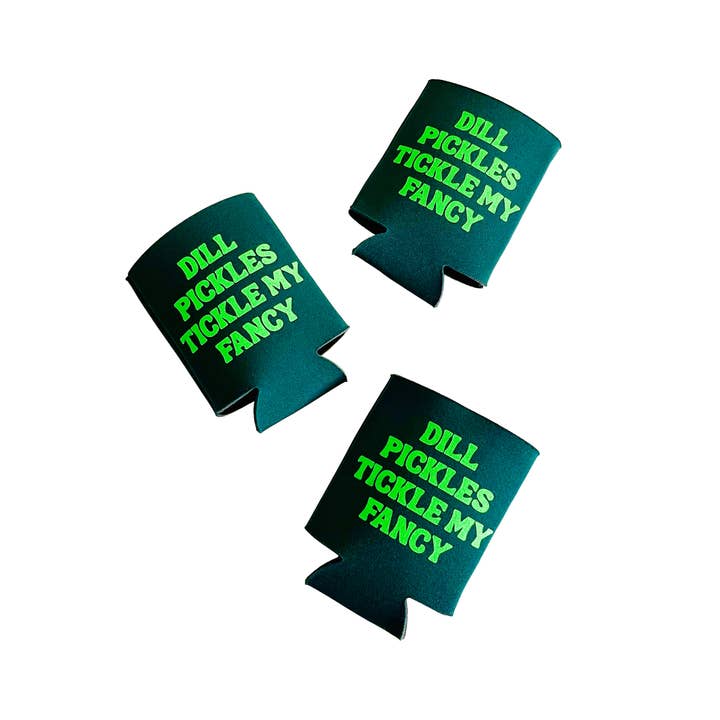 The Silver Spider – wholesale Drink huggers & koozies – Dill pickles tickle my fancy beer can holder coolie