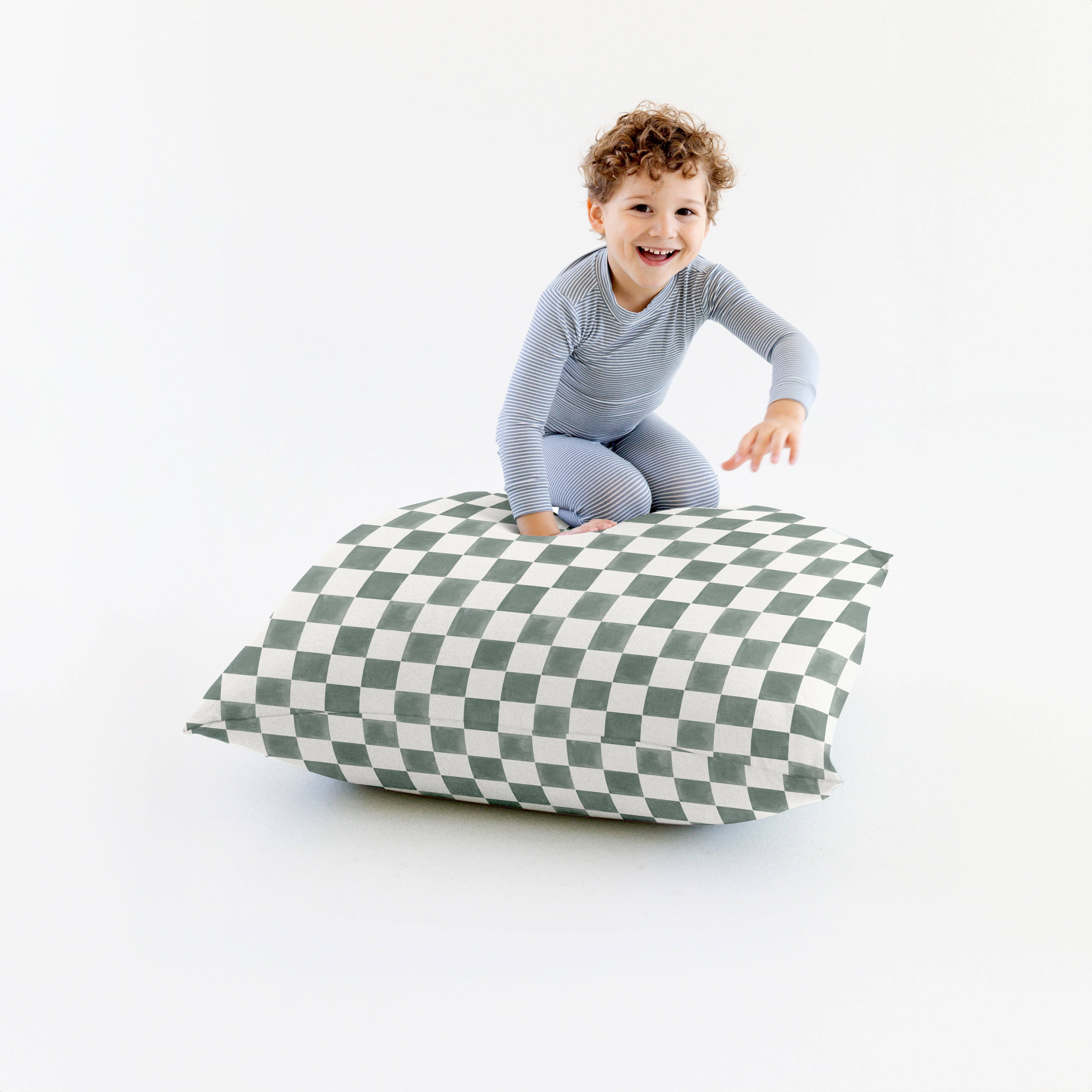 Toki Kids – Almofada de cadeira por atacado – Saco de Feijão Checker Matcha0
