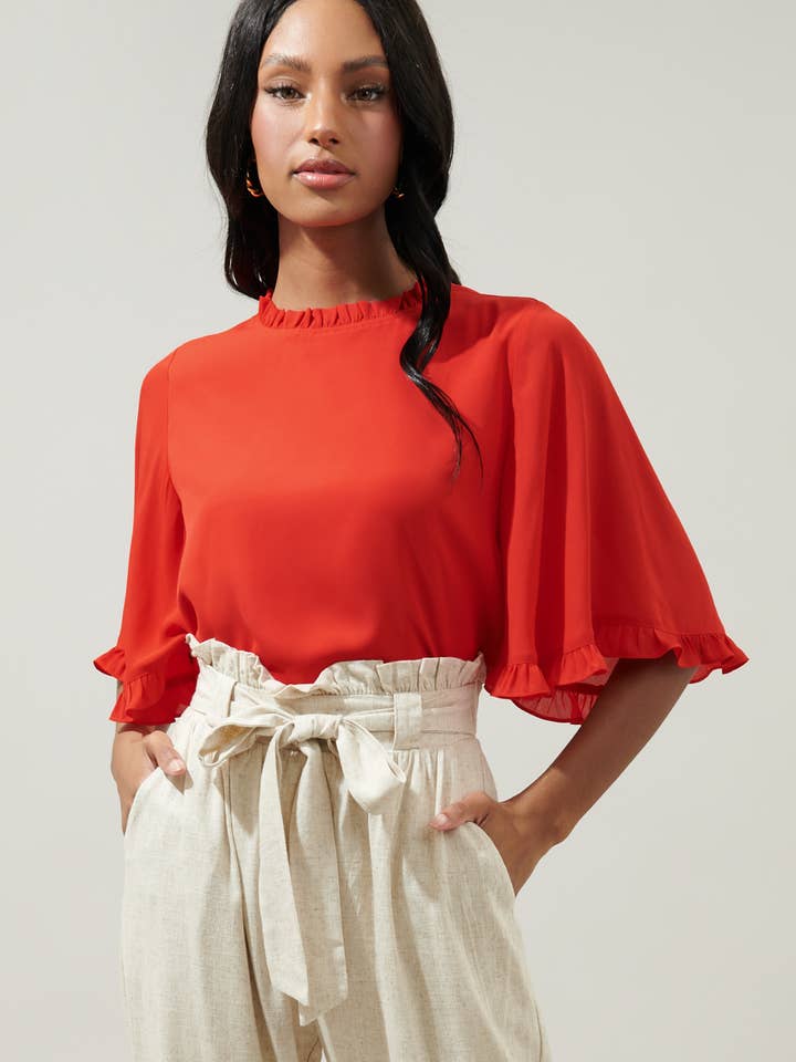 Heartbreaker Bell Sleeve Ruffle Blouse for wholesale by Sugarlips