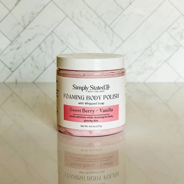 Gommage corporel moussant Sweet Berry Vanilla | Gommage exfoliant pour la vente par Simply Stated Bath & Body