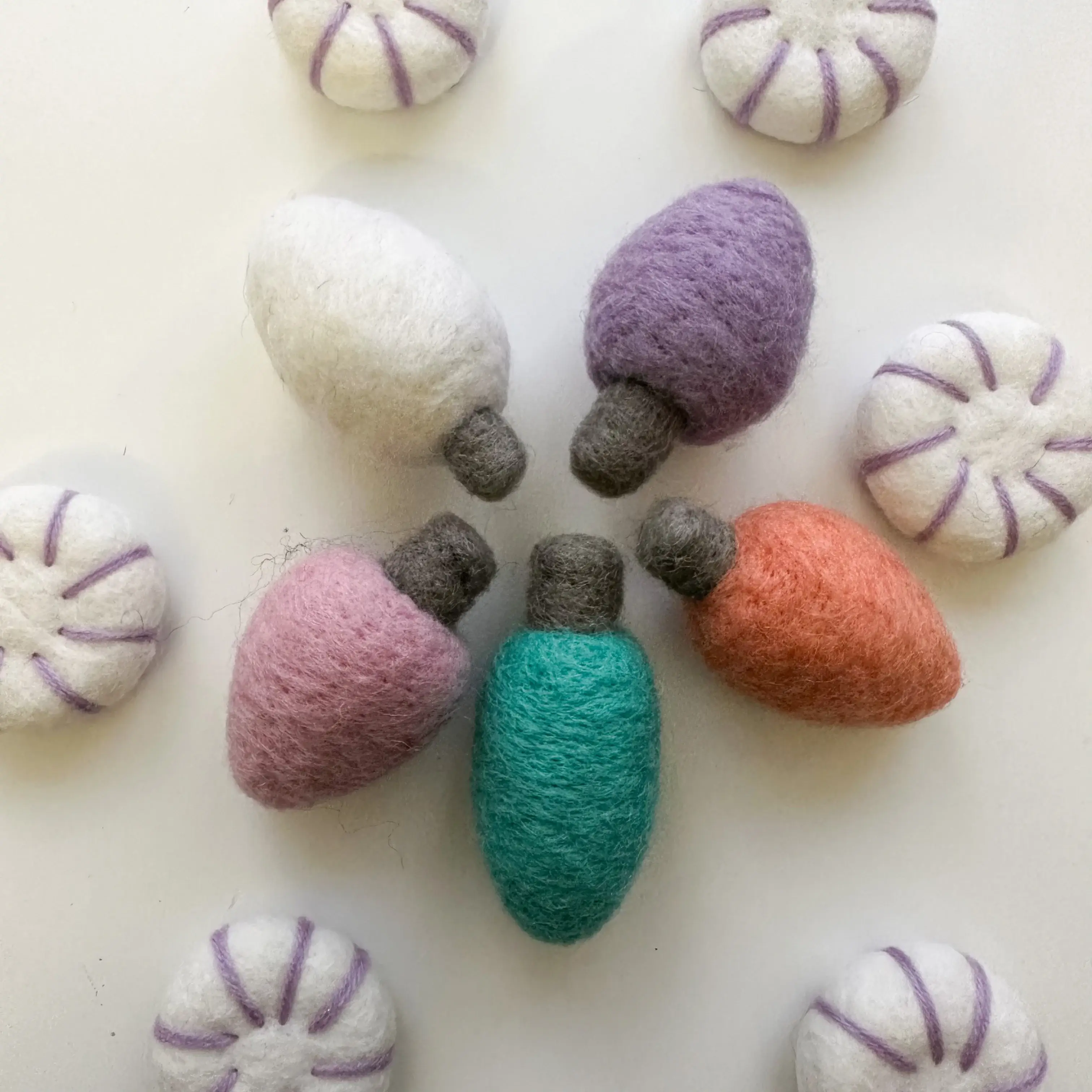 Sewing Seeds Play - Wholesale Christmas Decoration - Felt Christmas Pastel Light Bulbs - Set Of Five0