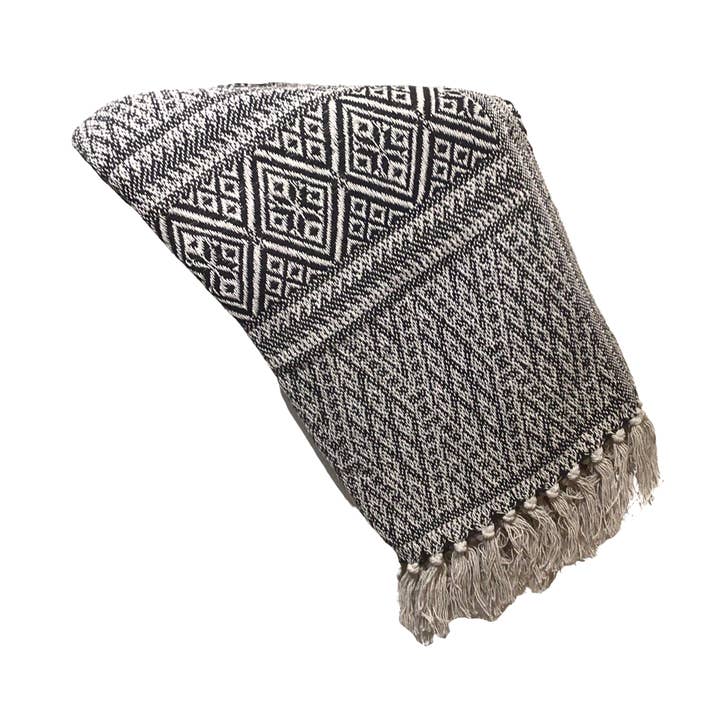 G00402: Mlti dmnd throw,blk&beige,80% ctn,20% poly,50x60in for wholesale by Silver Tree Home & Holiday