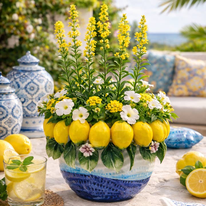 Italian Ceramic Lemon Decorative Vase 12cm per la vendita all'ingrosso da parte di LUEM ART ceramiche e porcellane di Capodimonte Made In Italy