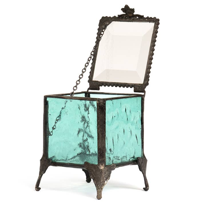 J Devlin Glass Art & Bert Anderson Collection - Wholesale Jewelry Box/Organizer - Turquoise Blue Stained Glass Jewelry Box by J Devlin