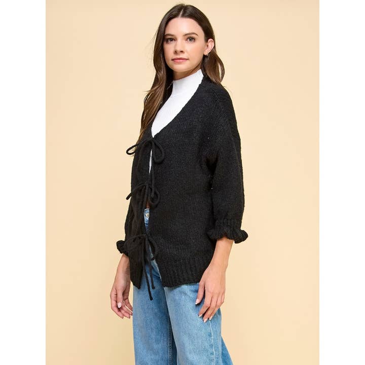 Veveret - Wholesale Cardigan - Women's - Knit Cardigan with Fornt Tie Ribbon 9