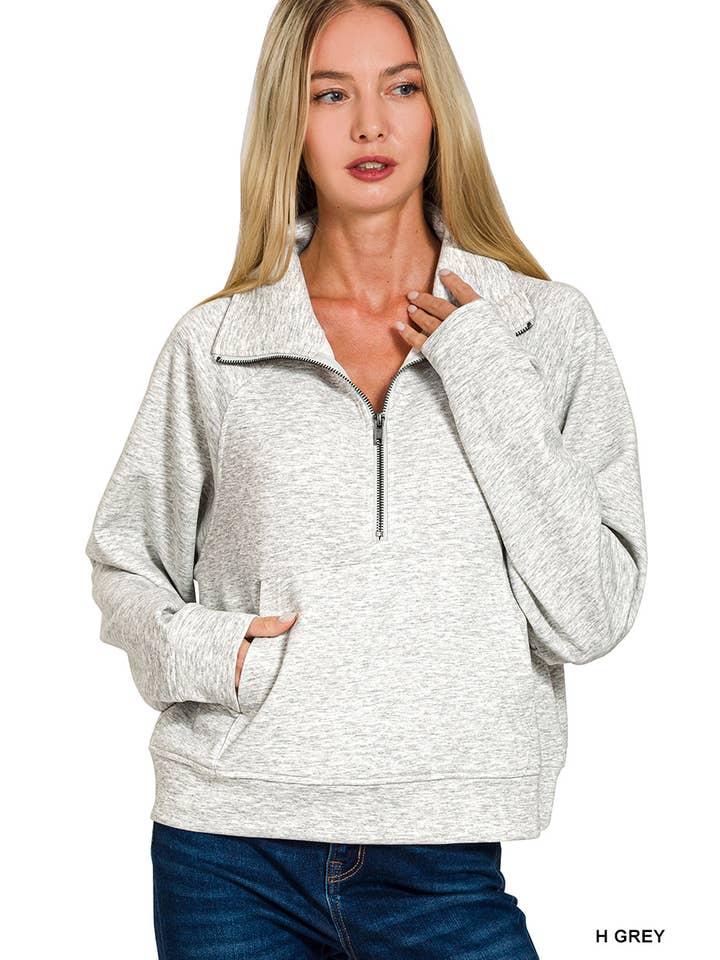 42POPS - Wholesale Sweatshirt - Women's - ._ 1022 Scuba Half Zip Pullover With Kangaroo Pocket SI-289529