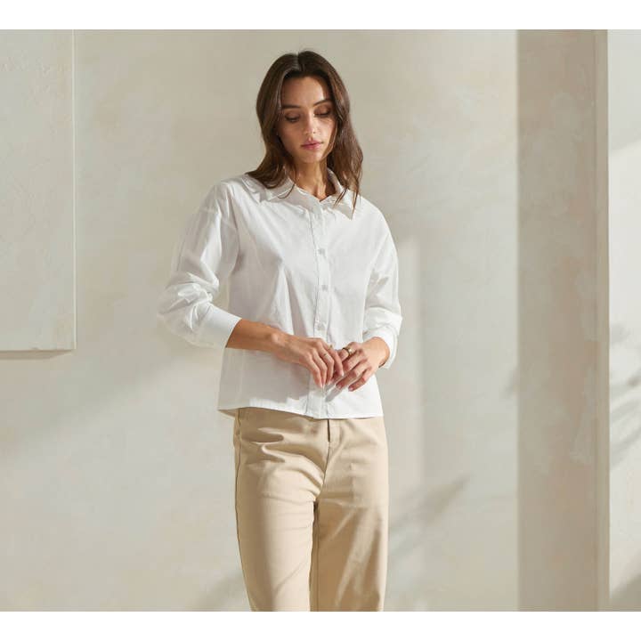 Off White Button Down Shirt with Back Details for wholesale on Faire