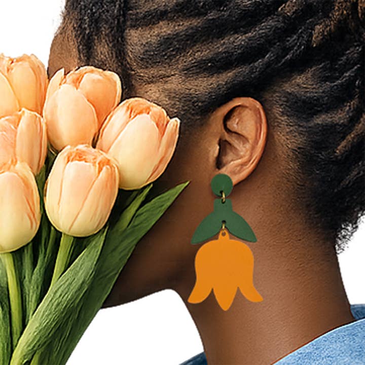 Tulip Drop Earrings – Tangerine Orange Botanical Dangles for wholesale by SCOTCHBONNET!