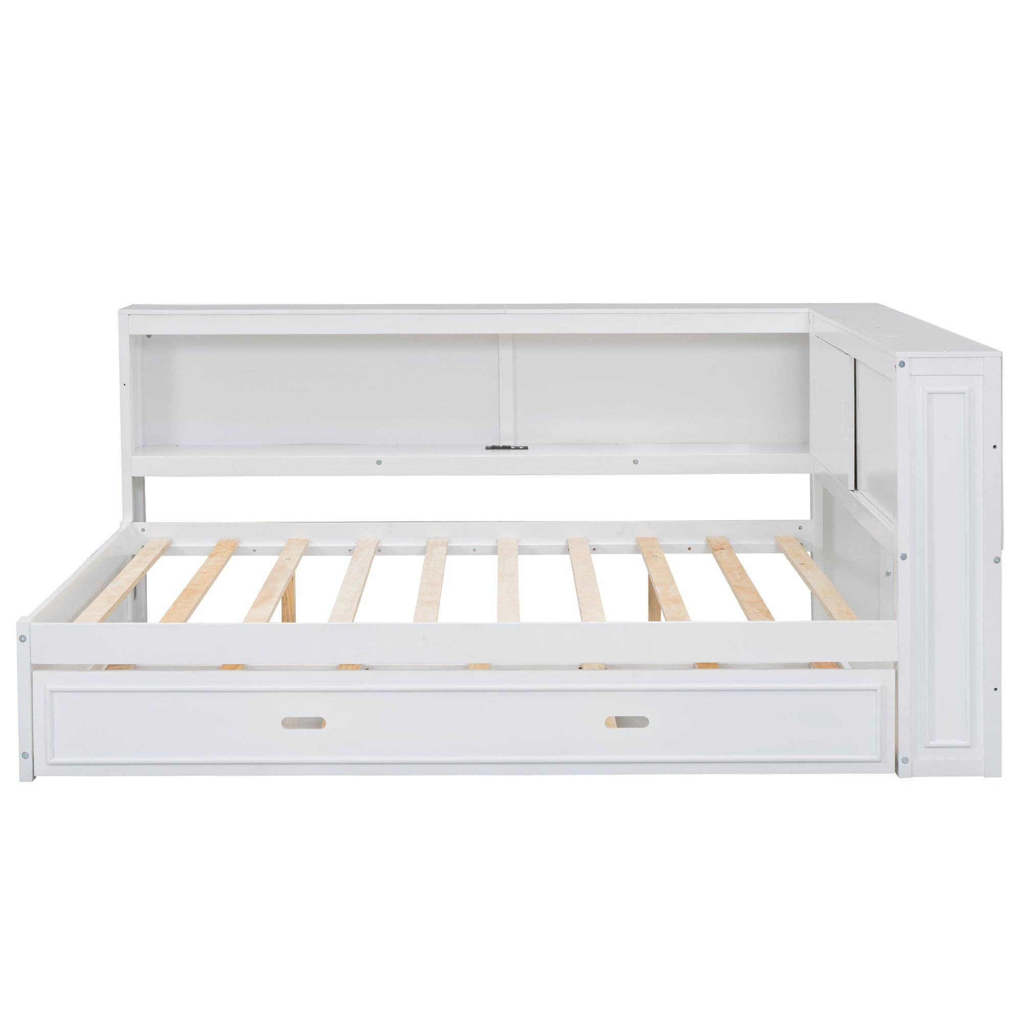 39F Inc. - Wholesale Bed - Full Size White Daybed with Storage Shelves USB and Trundle16