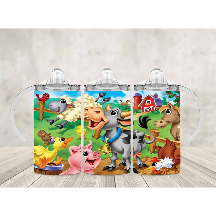 Farm Animals 12oz Copo Kids Sippy & 2 Tampas em Aço Inoxidável por atacado de AvaryMaeInspirations