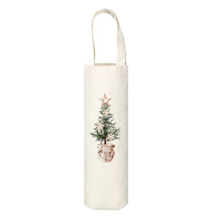Cotton Wine Tote - Neutral Christmas Tree for wholesale by Peachy Pendants