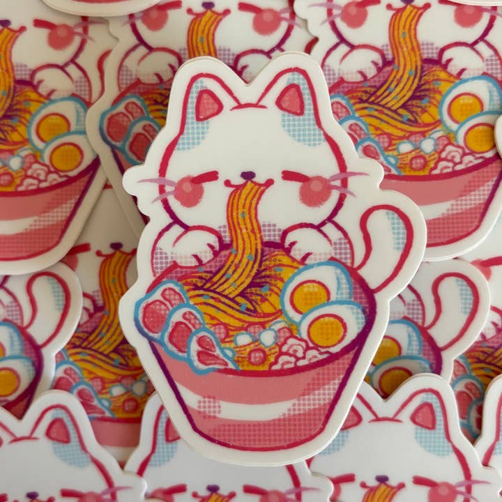 Ramen Kat Klistermærke (Hvid) for engroshandel hos Stars and Sprinkles