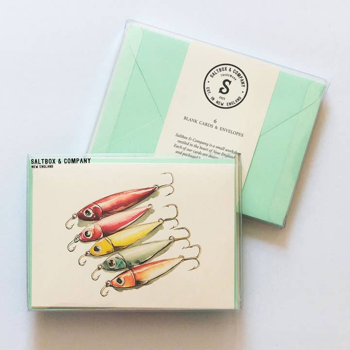 Fishing Lures - Box of 6 Note Cards for wholesale by Saltbox & Company