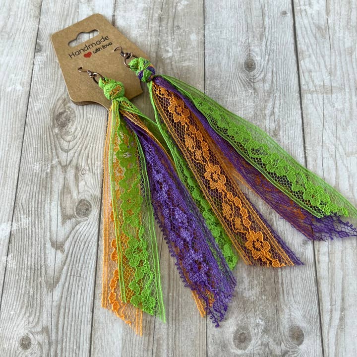 Halloween Lace Tassel Earrings Bright Halloween Blend for wholesale by Open Window Studios