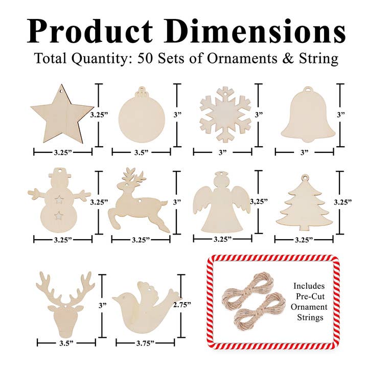 Mandala Crafts - Wholesale Ornament Set - 50 Sets Unfinished Wood Christmas Ornaments for Crafts