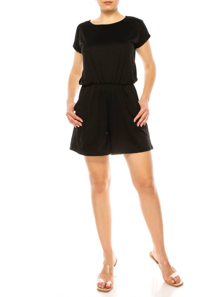 MOA COLLECTION - Wholesale Lounge Romper - Women's - Soft Short Sleeve Romper for Women with Tie Back and Pockets5