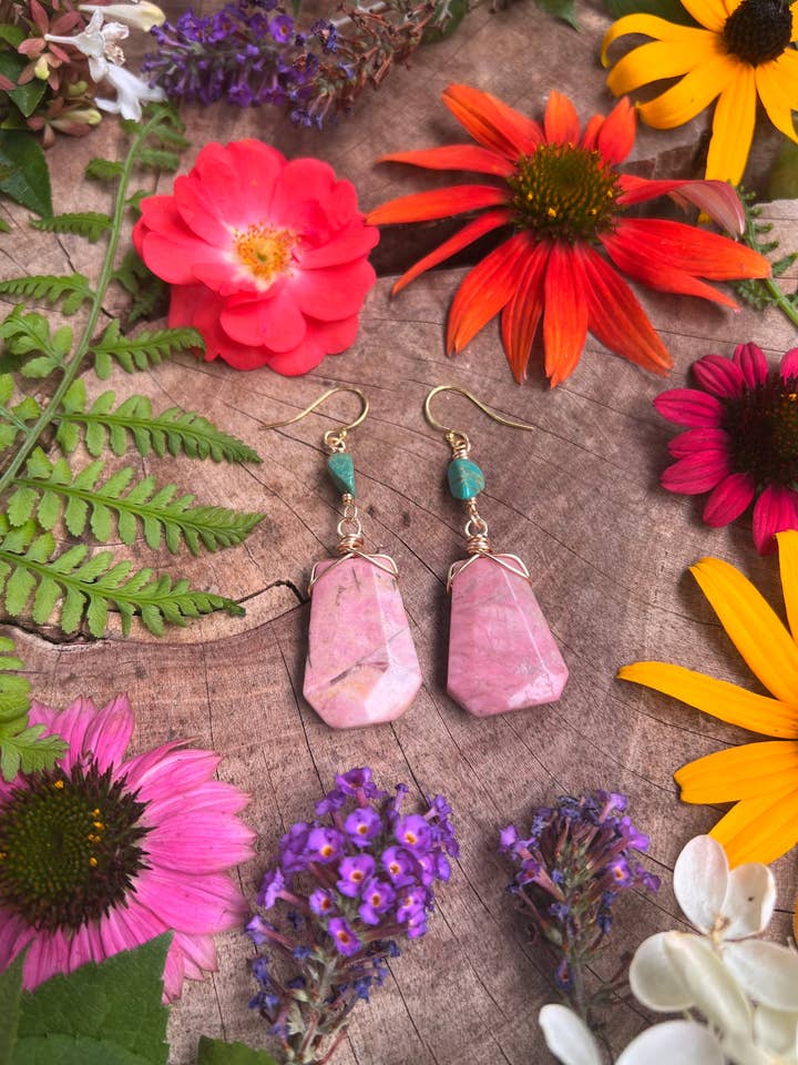 Rhodonite & Turquoise drop earrings // Gold filled for wholesale by Wingostarrjewelry