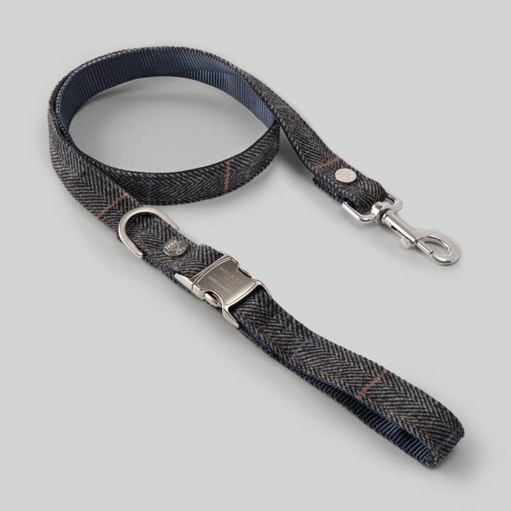 Hackett x Hugo Hudson Grey Checked Tweed Dog Lead for wholesale by Hugo & Hudson