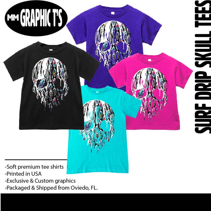 Surf DrIp Skull Tee, (Multiple Options) for wholesale by Micro Me