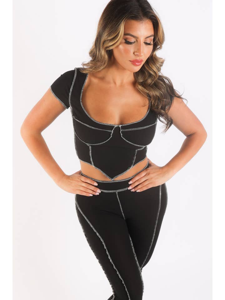 K Too - Wholesale Lounge Set - Women's - Ribbed set with reverse overlock stitch detail11