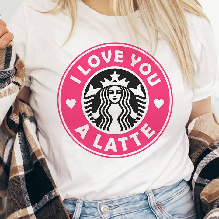 House Of Rodan - Vendita all'ingrosso Maglietta stampata - Donna - Ti Amo Un Sacco Caffè Logo Rosa - Maglietta di San Valentino