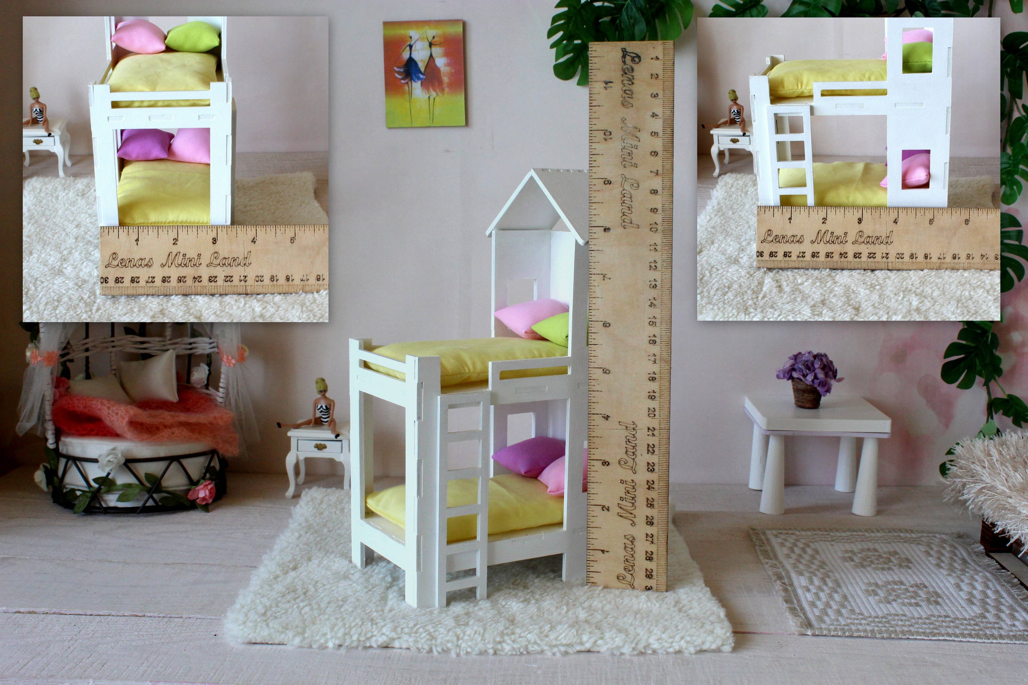 Lenasminiland – Kit de acessórios de boneca - Crianças por atacado – Beliche em miniatura, móveis de casa de bonecas em escala 1/12. Woo branco9