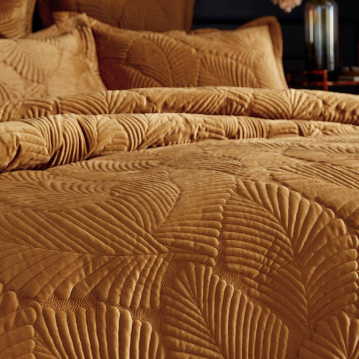 Palmeria Quilted Velvet Duvet Cover Set Gold for wholesale on Faire