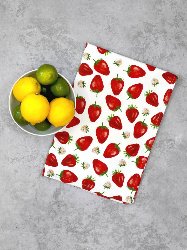 Toalha de Chá Morango - Feito Britânico - 100% Algodão - Vermelho por atacado de Corinne Alexander