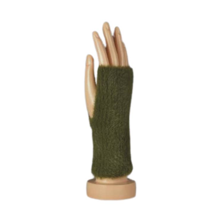 THSG1112: Olive: Fluffy Fingerless Gloves for wholesale by Taylor Hill Scarves & Co