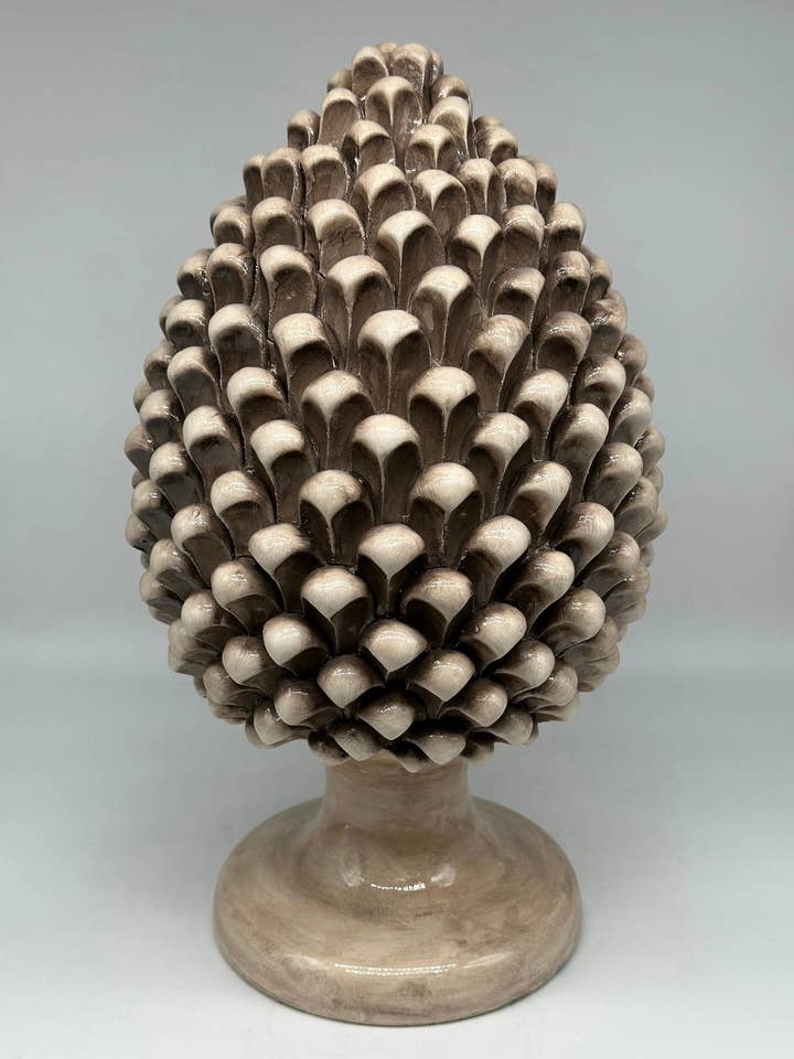 Caltagirone Ceramic Pine Cone cm H.40 Handcrafted Beige Ecru for wholesale by DD Ceramiche Siciliane