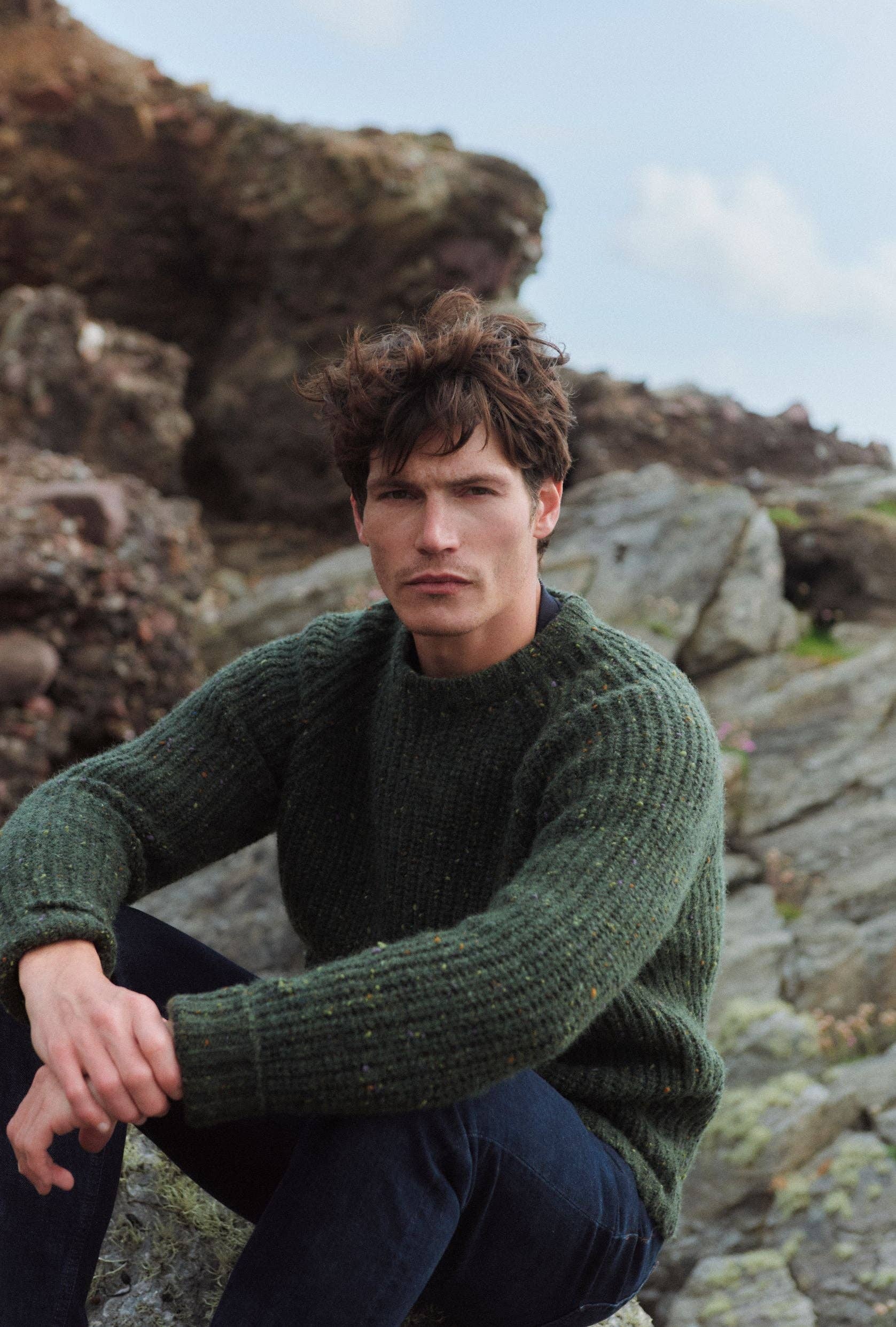 Aran Woollen Mills - Wholesale Knit Sweater - Men's - Killykeen Mens Fisherman Ribbed Crew - Green2