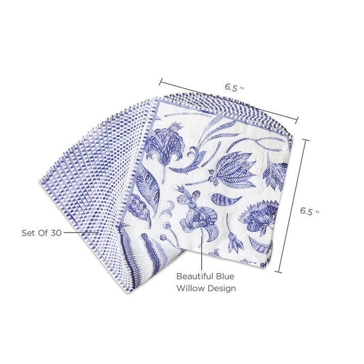 Kate Aspen - Wholesale Disposable Napkin - Blue Willow 2 Ply Paper Napkins (Set of 30)