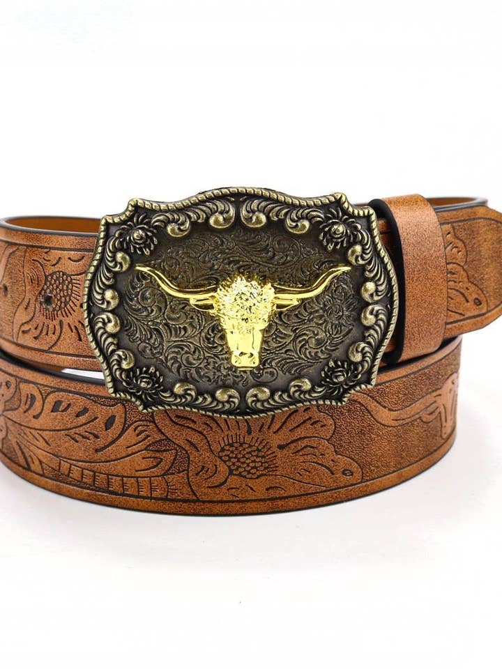 CEINTURE DE COWBOY OCCIDENTALE TÊTE DE VACHE pour la vente par Texas Life Outfitters