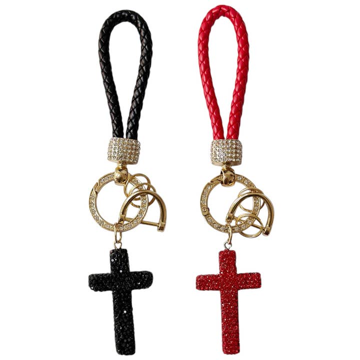 Rhinestone Cross With Strap Key Chain KC011 (12PC) for wholesale by TAPA fashion