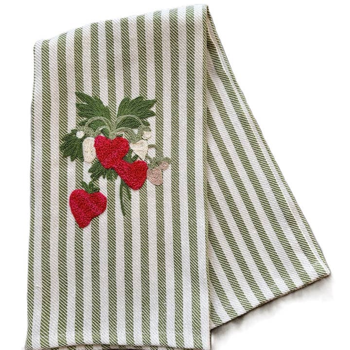 olive green STRAWBERRIES - EMBROIDERED POMELO TEA TOWEL for wholesale on Faire0
