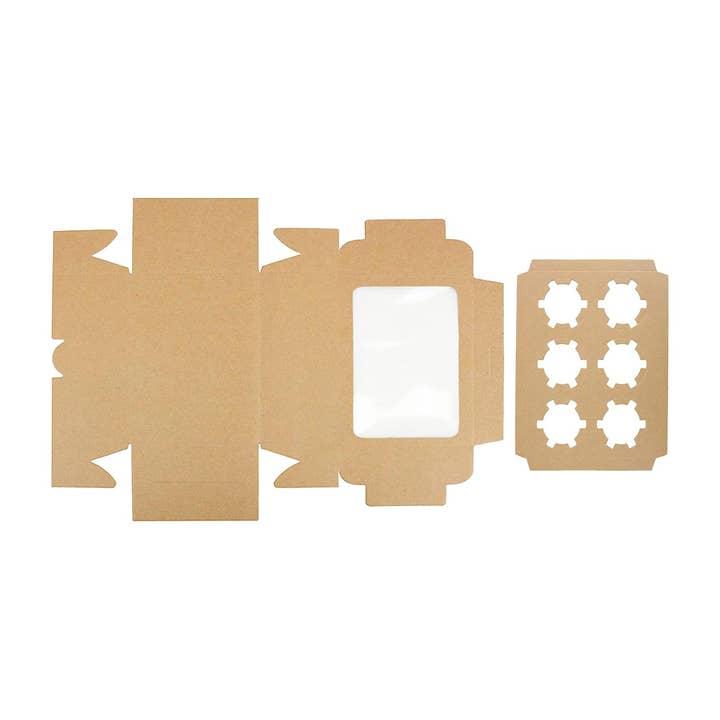 Emartbuy - Wholesale Gift Box - Kraft Cupcake Box with Viewing Window Pack of 12 (Holds 6 Cupcakes)4