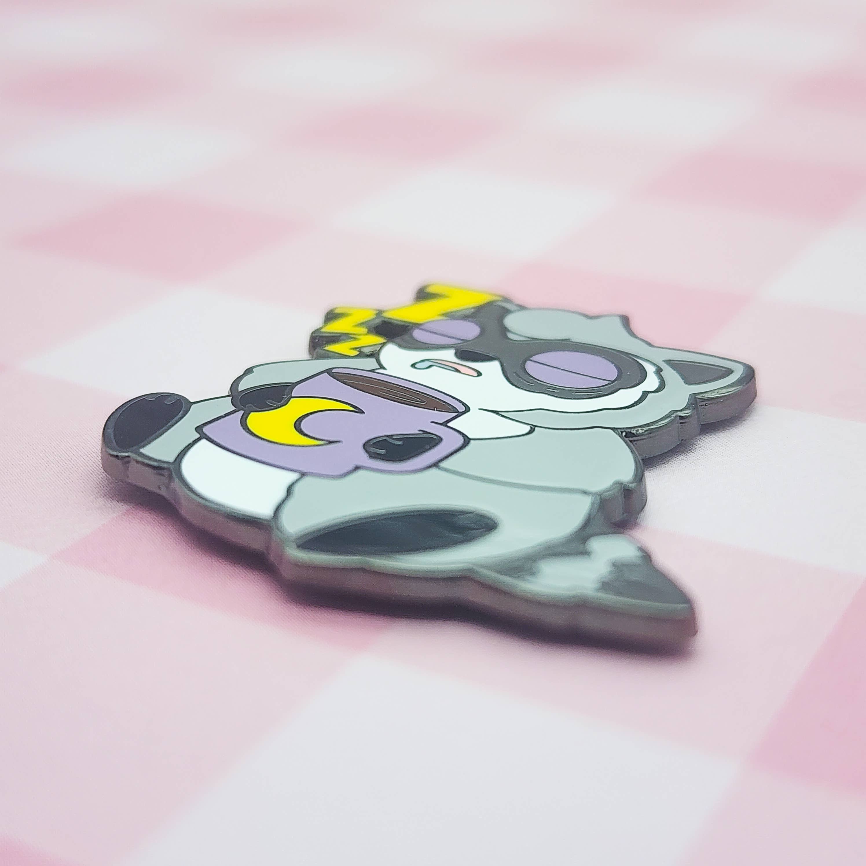 Toku Arts - Wholesale Lapel Pin/Button - Midnight Brew Raccoon Enamel Pin2