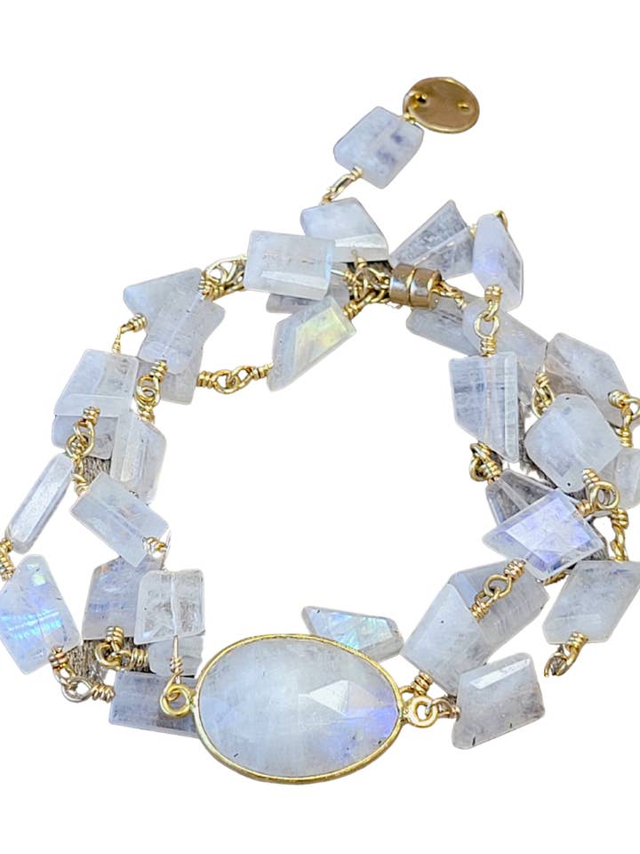 Hana Wrap armbånd/halskæde i månesten - Chunky Stone for engroshandel hos A Blonde and Her Bag