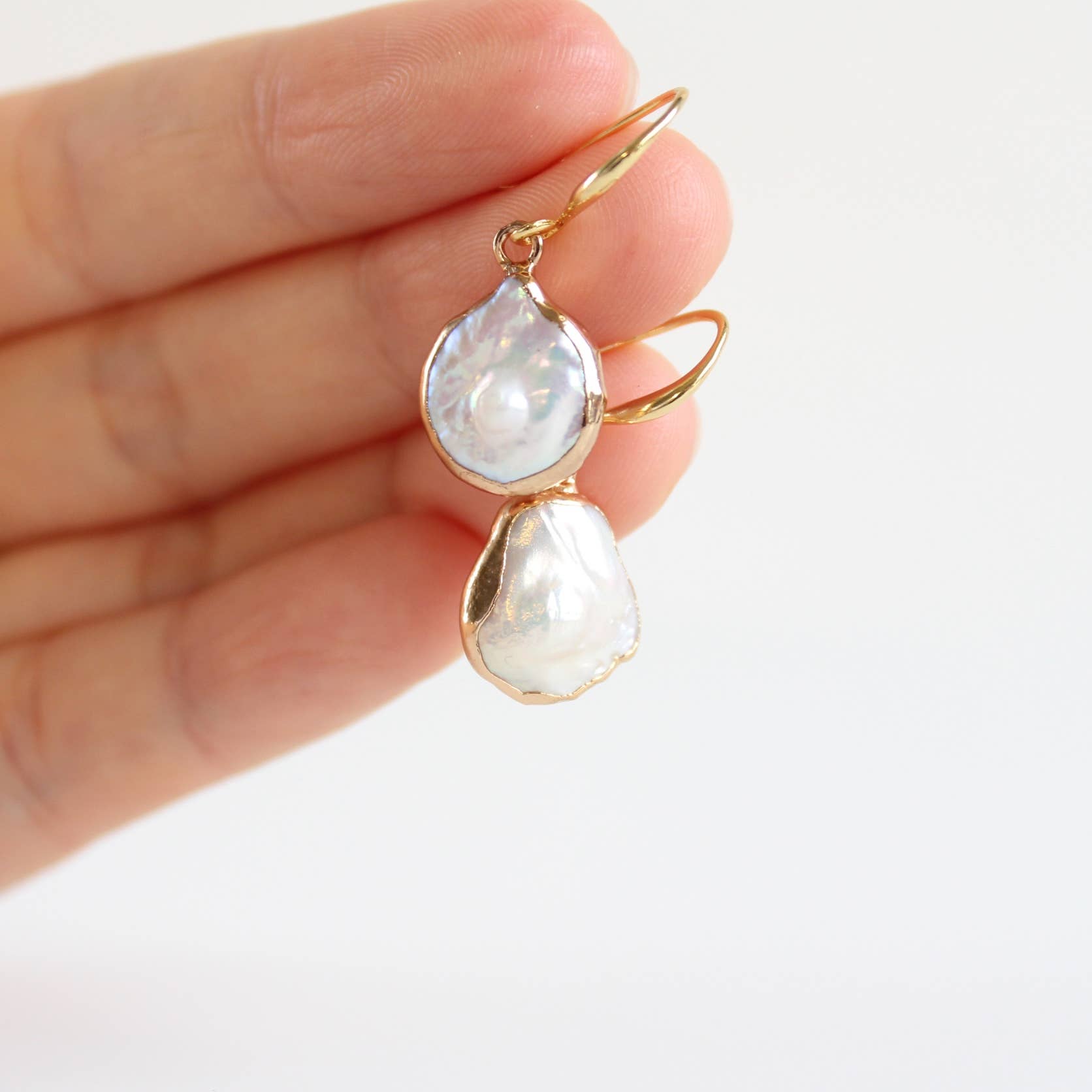 iBijoux - Wholesale Dangle Earrings - Artistic Baroque Pearl Earrings, Gold Dipped Dangles (1E18)7