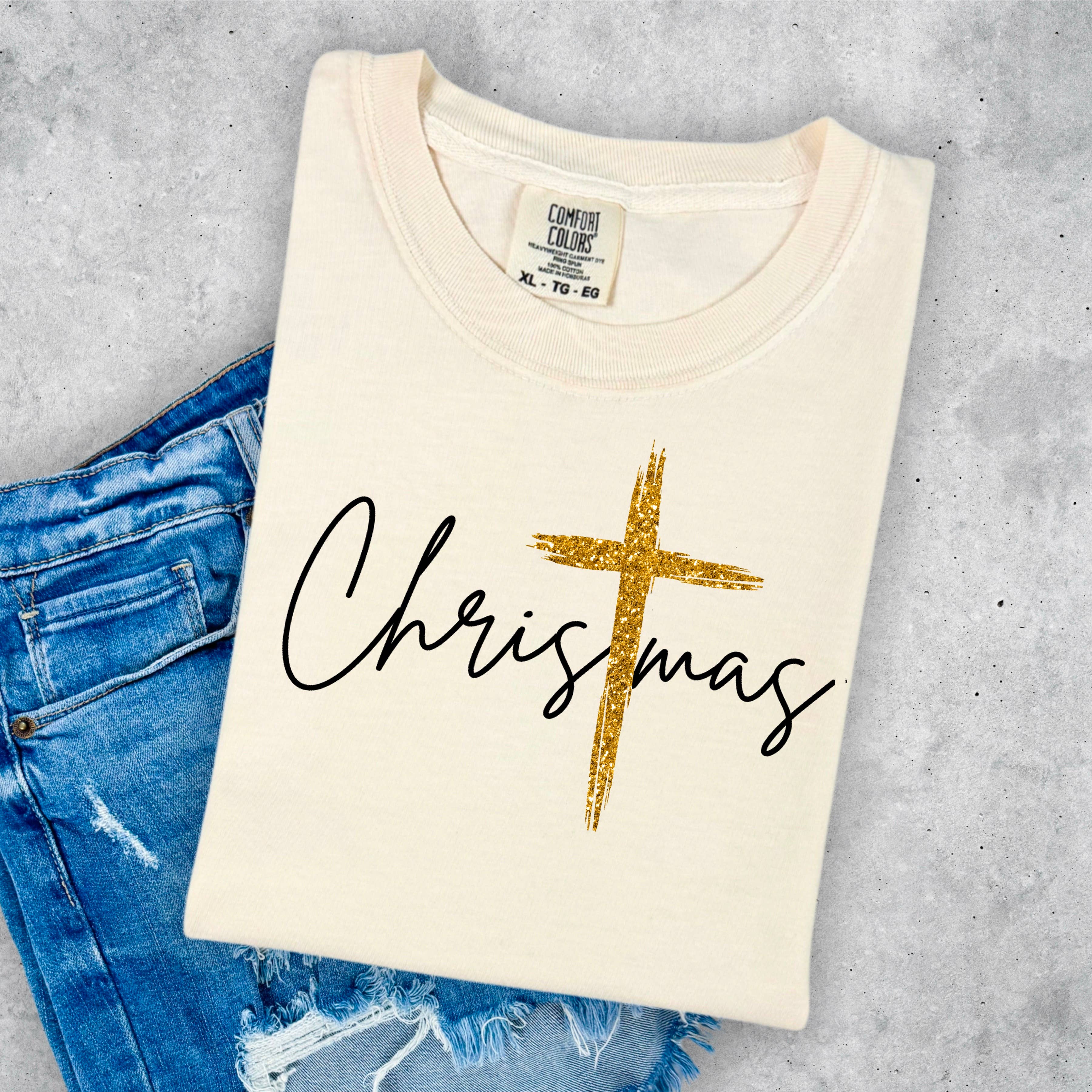 Lauras Closet - Wholesale Graphic Sweatshirt - Women's - Christmas with Gold Cross- Graphic Tee 3
