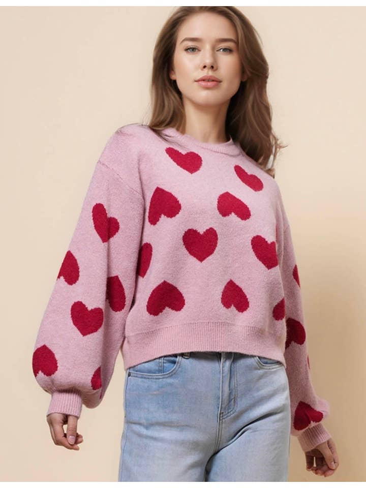 Sweetkama - Vendita all'ingrosso Maglione tricot - Donna - Maglione a blocchi di colore con cuore di San Valentino da donna SKT41108