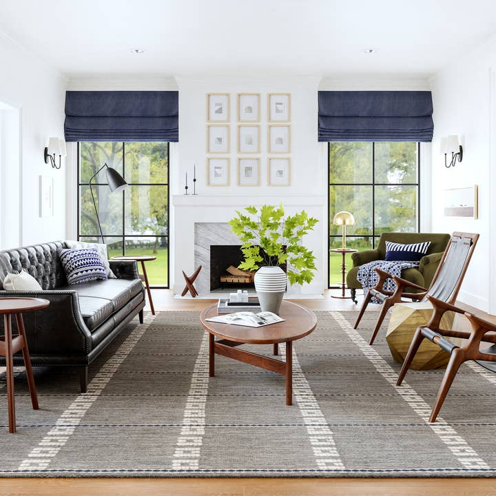 Grey Morgan Geometric Check Wool and Cotton Area Rug for wholesale on Faire