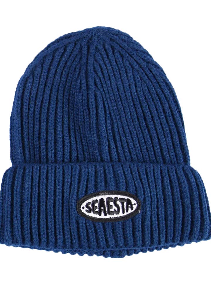 Chunky Knit Patch Beanie / Navy for wholesale by Seaesta Surf