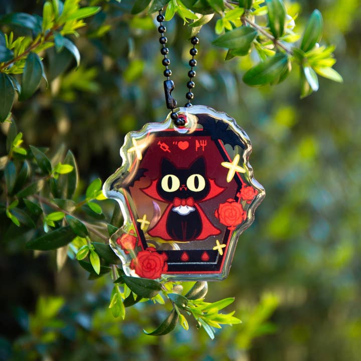 MikouArt - Vendita all'ingrosso Portachiavi - Donna - Portachiavi in resina epossidica acrilica Tamagotchi Gatto Vampiro, ciondolo per telefono, regalo per amanti dei gatti, regalo per lei, arte originale di Mikou2
