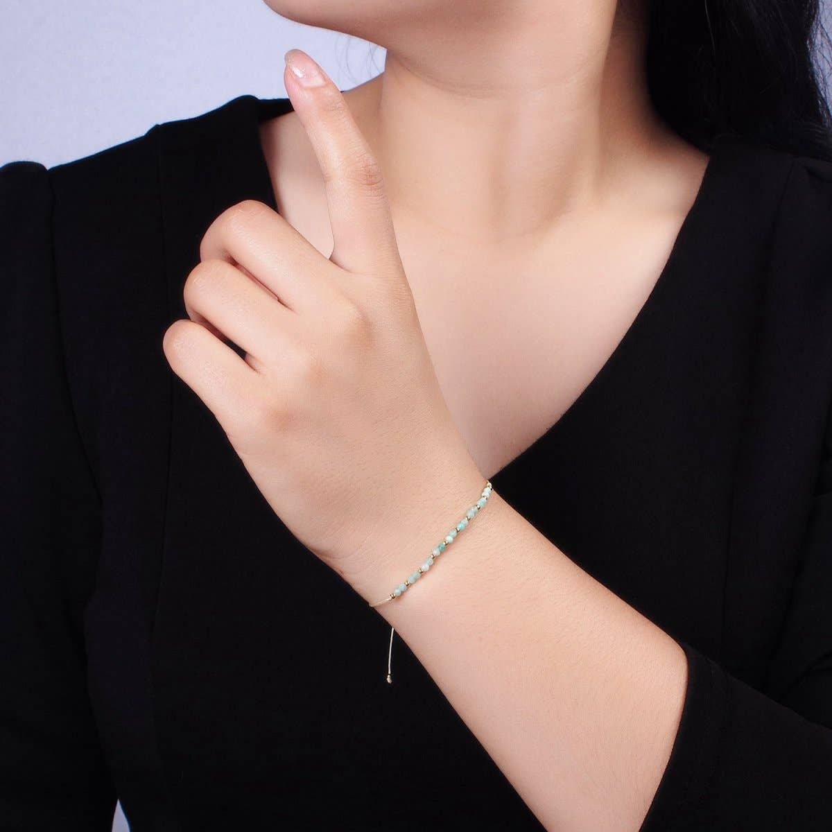 Aim Eternal - Vente Bracelet de perles - Bracelet coulissant minimaliste en corde de coton crème multifacettes turquoise or | WA-2196 - WA-2198 Prix de liquidation6