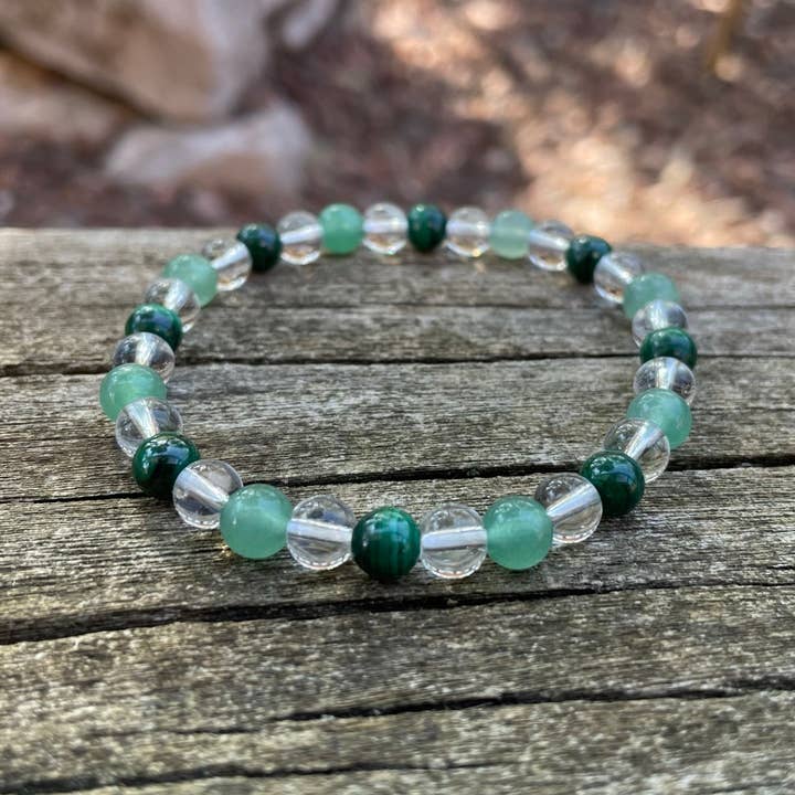 Special Acne and Skin Problem Bracelet in Malachite, Crystal and Green Aventurine, Made in France for wholesale by Boutique Bohème