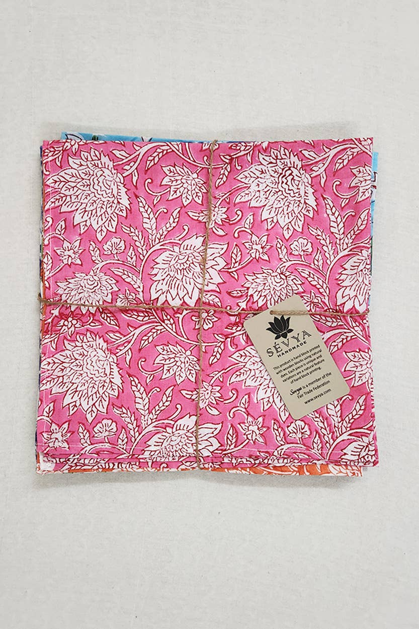 Sevya Handmade - Wholesale Dinner & Cloth Napkin - Floral Block Print Napkins, Set of 66