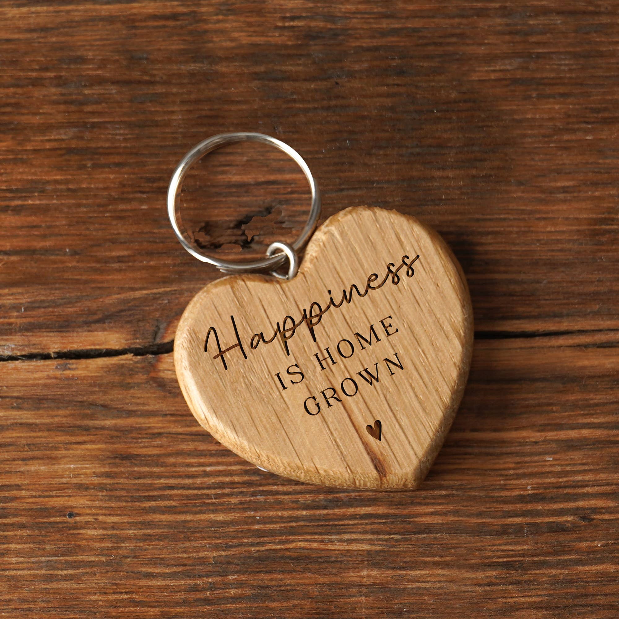 CGB Giftware - Wholesale Keychain - Unisex - Bramble Farm 'Happiness Is Home Grown' Oak Heart Keyring0