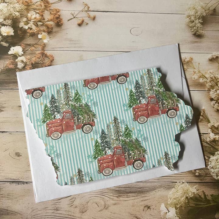 Iowa Paper Farm – wholesale Julkort – Iowa med gammal lastbil och träd gratulationskort - enkel